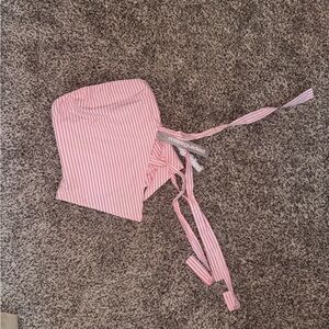 Missguided Pink and White Striped Strapless Top with Side Tie | XS